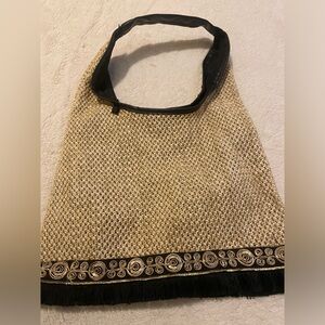 Black & Gold Straw Purse